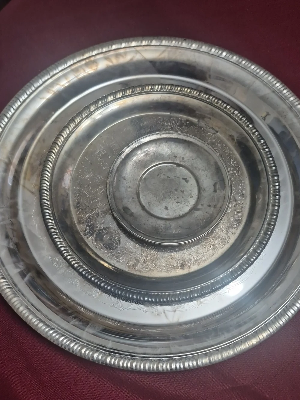 Vintage Silver-Tone Decorative Serving Tray Set Including Merry Christmas Tray